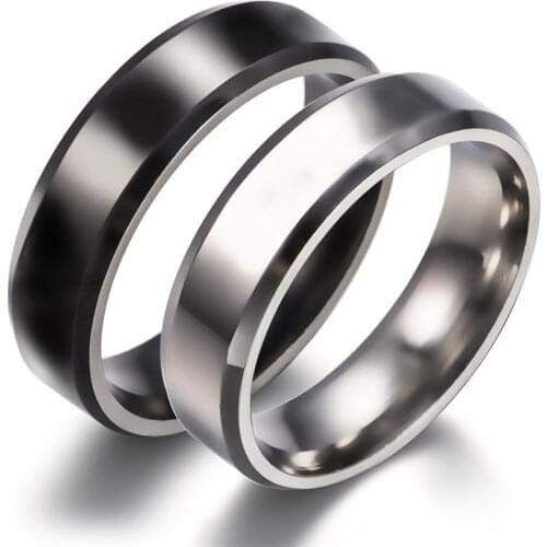 Korean Version Simple Stainless Steel Ring 6mm Simple Couple Ring Double Beveled Smooth Hand Ornament