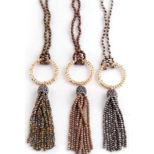 Fashion Bohemian Tribal Jewelry 4mm bead Knotted Tassel Pendant Long Necklaces 3 color available