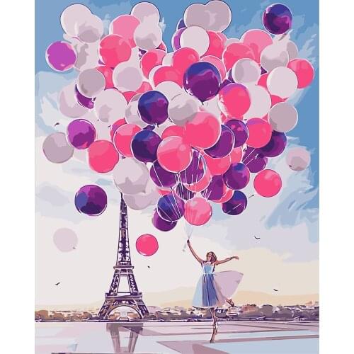 Figure Painting By Numbers Tower Girl on Canvas with Frame DIY Kits for Adults HandPainted Pictures Drawing Coloring By Number