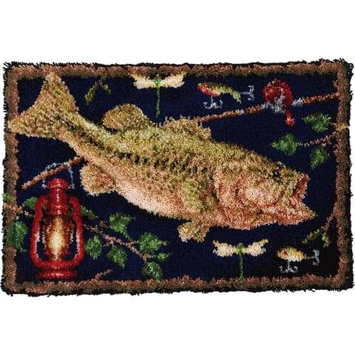 Latch Hook Kit Rug for Adults and Kids Tapestry Latch Hook Kits Cat with Pre-Printed Pattern Canvas Fishing Hobby Crafts