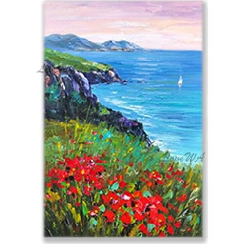 Home Interior Wall Decorative Mediterranean Landscape Oil Painting Hand Painted Seascape Canvas Picture Modern Decor Wall Art