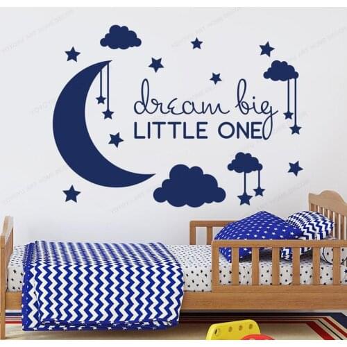 Dream big little one moon and star wall decal boys room wall sticker vinyl kids bedroom decor HJ1186