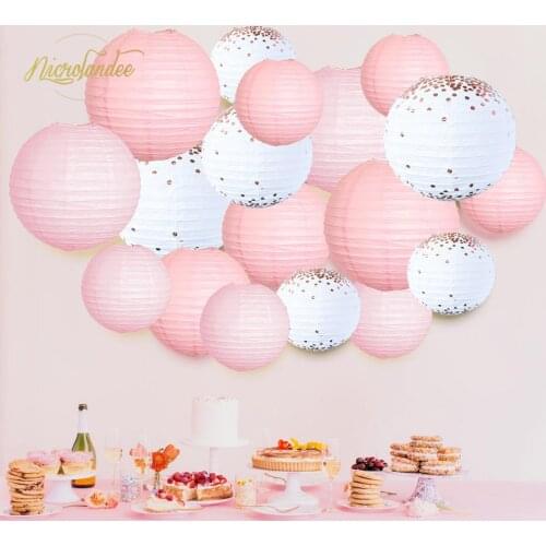 Nicrolandee 18 Pcs Paper Lantern Outdoor Wedding Decoration Rose Gold Copper Foil Lantern Baby Shower Birthday Party Favors