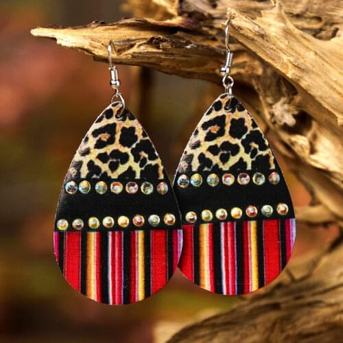 2020 new Vintage Two rows AB color crysta Leopard grain plush leather drop earrings for women