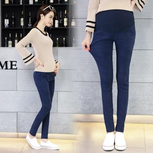 Autumn Black Elastic Waist Pregnant Women Denim Belly Pants Maternity High Waist Stretched Skinngy Jeans Pants