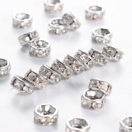 Pandahall 10pcs/lot 6 7 8 10mm Rhinestone Rondelles Crystal Bead Loose Spacer Beads for DIY Bracelet Jewelry Making Accessories
