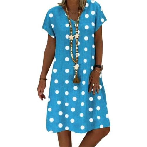 Polka Dots Print Short Sleeve Women Dress Summer Boho Casual Loose V Neck Streetwear Femme Plus Size Beach Party Dresses