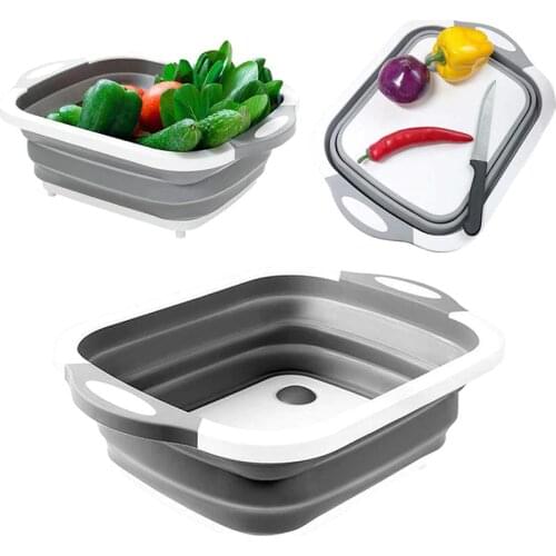 Collapsible Cutting Board with Colander Foldable Multi-function Plastic Silicone Dish Tub Washing Draining Veggitable Basket