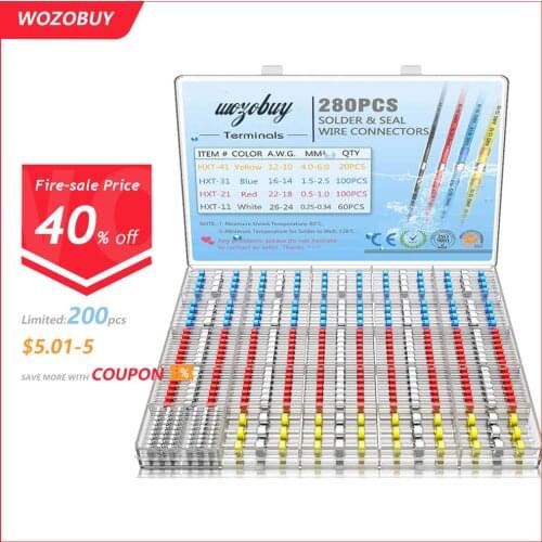 280PCS Solder Seal Wire Connectors,Heat Shrink Solder Butt Connector Waterproof Insulated Electrical Wire Terminals Butt Splice