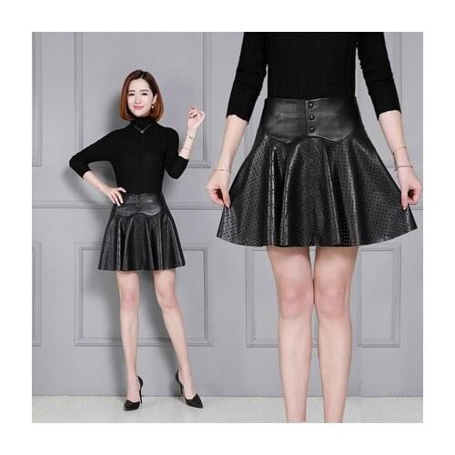 Top brand Pleated Skirt Leather Sheepskin Openwork Leather Skirt K71 high quality
