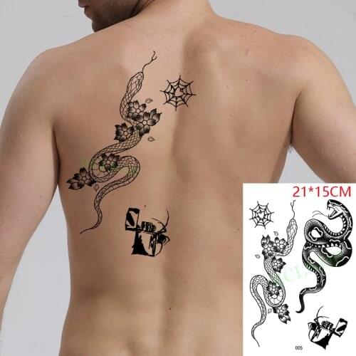 Waterproof Temporary Tattoo StickerSnake flower spider web lighter Fake Tatto Flash Tatoo Back Leg Big Size Art for Women Men