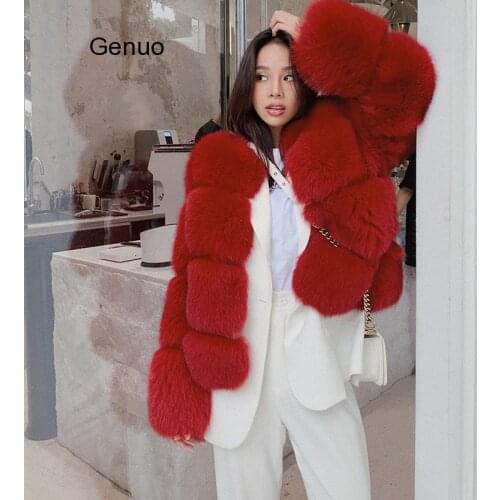 Ladies Faux Fox Fur Thickening Warm Coats and Jackets Women Round Neck Coat Solid Color Womens Jacket Overcoat Fur Outwear