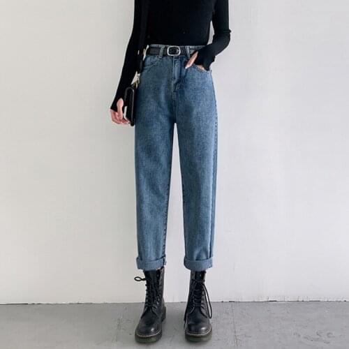 High Waist Jeans Woman 2020 Korean Vintage Blue Denim Pants Harem Pants Women Gray Casual Autumn Straight Leg Trousers