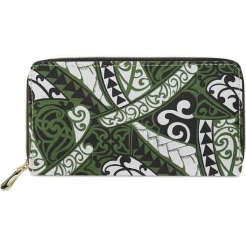 Women Leather Organizer Wallet Long female Cluth Phone Card Purse Money Bag for Girls Polynesian tribal style Coin Pouch custom