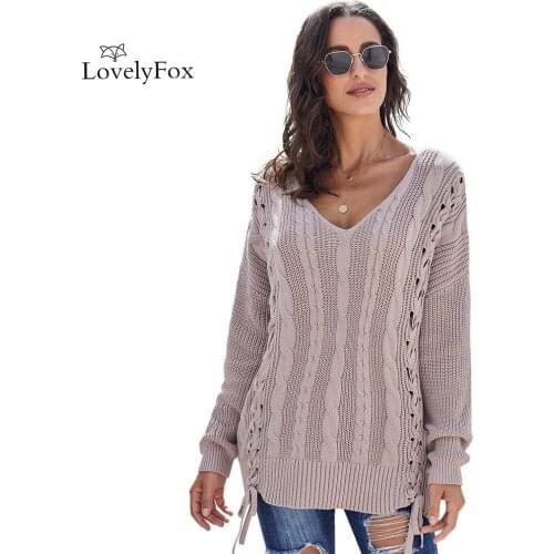 2020 Hotsale New Style Chunky Oversized Pullover Sweater Women Winter Autumn Long SleeveLove Letters Cable Knit Lace Up Sweater