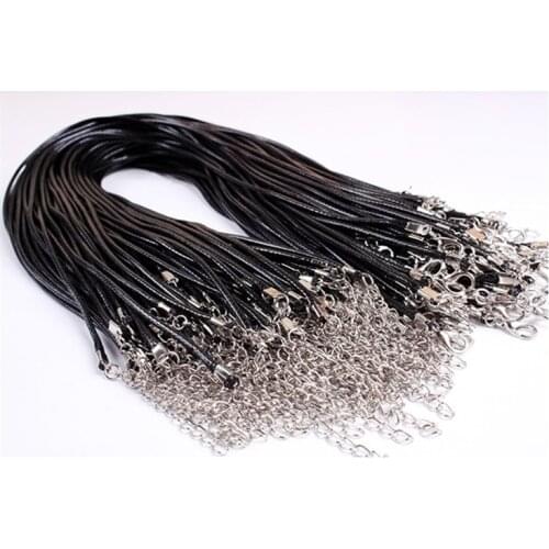 2mm Twisted Braided Rope Black Leather Cord Chain Necklace Clasp String Rope For Women