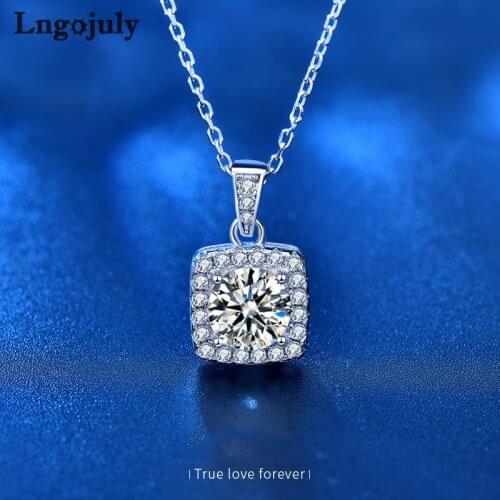 Luxury Women Necklace 925 Sterling Silver 1 Carat Moissanite Square Pendant Necklaces For Women Bride Party Silver 925 Jewelry