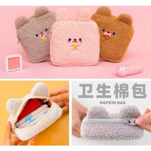 Winter Flannel Soft Coin purse Cute Bobo Bear Women Clutch Bags Handbag Card Holder Girls Sanitary Napkin Bag Daliy Storage Case
