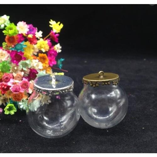 100sets/lot 30*20mm Glass round ball Pendant Locket Globe Charm crown Metal Cap Opening Empty wishing Bottle diy jewelry finding