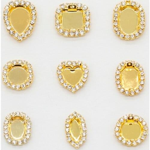 10p Gold Color Framed Crystal Chain Rhinestones Trims Blank Claw Empty Setting For Sewing On Jewels Stones Cabochon Multi-shape