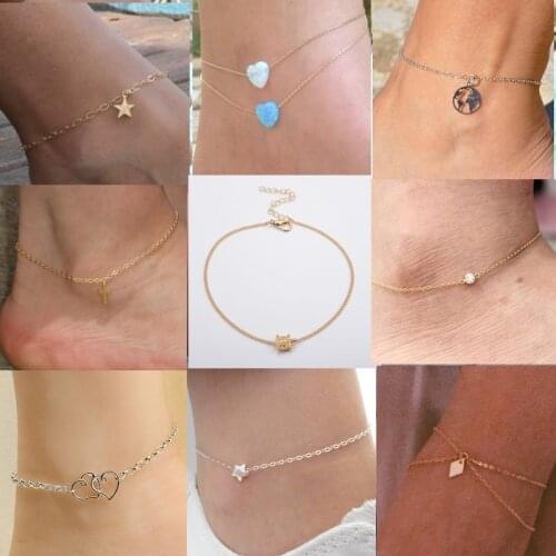 12pcs/lot Hot style in Europe and us selling cross heart star foot chain Anklet fashion and personality Contracted jewelry