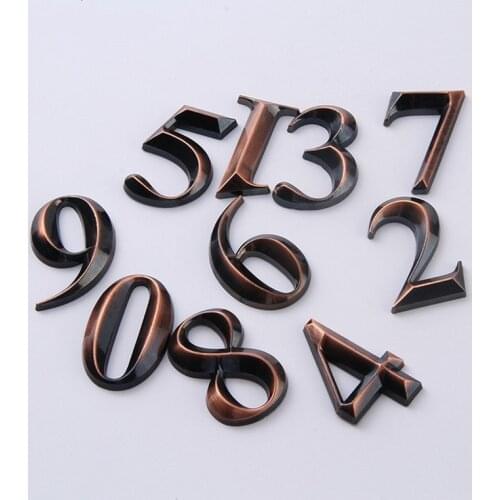 3D 0-9 Digital Modern House Number Sticker Digital Advertising Word Plastic Golden Hotel Apartment Door Sticker Number Room