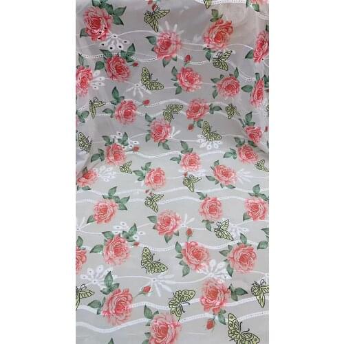 5 yards/bag Milk silk hollow-out rose pattern printing lovely style fabric for womens dress design LF50
