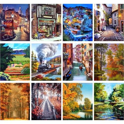 5D Diamond Painting Full Round Drill Scenery Diamond Embroidery Sale Town Handmade Wall Decor Scenery Mosaic Crystal