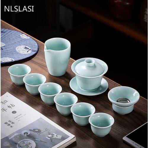 9 pcs/set Chinese ceramic Tea sets Exquisite porcelain teapot gaiwan Handmade kettle teacups Household teaware drinkware
