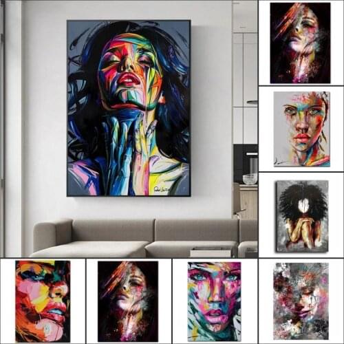 Abstract Woman Face Graffiti Street Art Oil Painting On Canvas Posters Prints Pop Wall Art for Living Room Decor Watercolor 2021