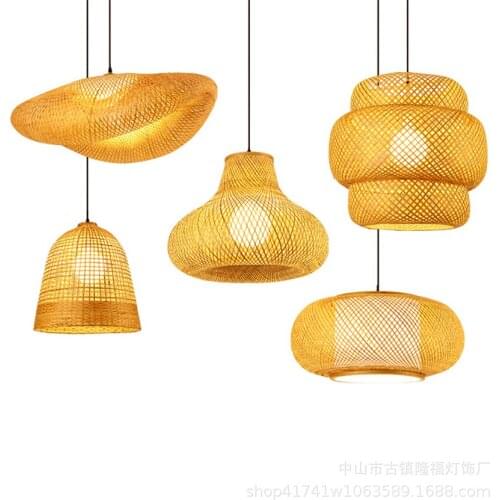 Bamboo lamp Chinese hand-made pendant lights hollow bird nest lamps restaurant Southeast Asian tea room hanging light fixtures