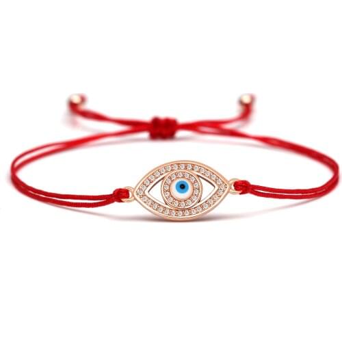 White Cubic Zirconia Copper Evil Eye Charm Bracelet Fashion Blue Turkish Eye CZ Brass Red String Protect Handmade Jewelry Gift