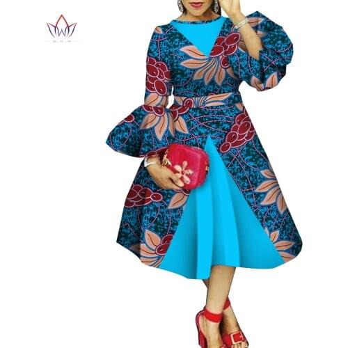Autumn African dresses for women Dashiki Flare Sleeve African Clothing bazin riche Wax Print garment for lady WY4544