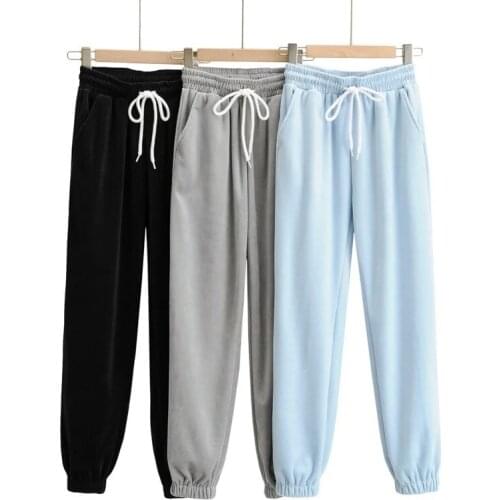 Outfits DrawHigh Waist Pencil Pants Pants Women Solid Drawstring Thick Trousers Women Casual Cotton Stacked Sweatpants Femme