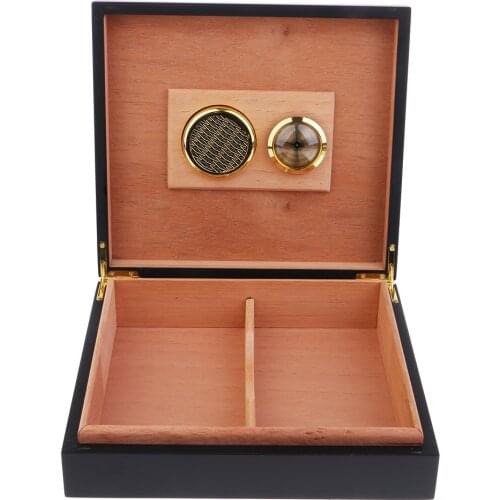 Spanish Cedar Wooden Cigar Humidor W/ Humidifier Hygrometer Cigar Box Black