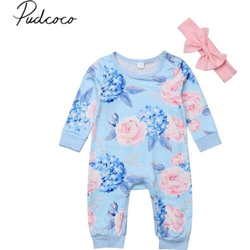 2018 Brand New 0-24M Kids Baby Infant Girls Boys 2PCS Flora Romper+Headband Long Sleeve Cotton Autumn Winter Jumpsuits Playsuit
