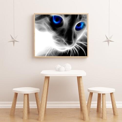 DIY 5D Diamond Painting Blue Eyes Small Black Cat Cross Stitch Diamond Embroidery Patterns Rhinestones Diamond Mosaic 30x40cm