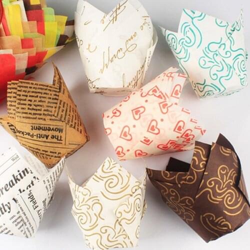 50pcs Newspaper Style Cupcake Liner Baking Cup Gift Box Moon Cake Packaging Box Wedding Candy Dragee Bonbonniere Supplies