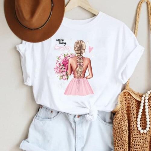 T-shirts Casual Flower Cartoon Women Casual 90s Fashion Trend Printing Love New Clothes Graphic Tshirt Top Lady Female Tee