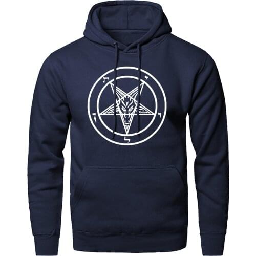 Pentagram Gothic Occult Hooded Autumn Men Satan Vintage Print Hip Hop Long Sleeve Warm fleece Clothes 2020 New Sweatshirt Tops