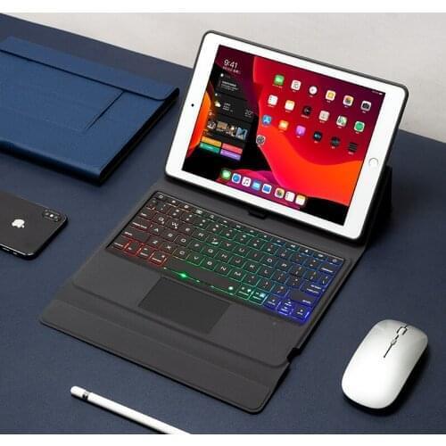IPad Keyboard Case 10.2" for New iPad 8th Gen.(2020), iPad 7th Gen. (2019) Touchpad Leather Case with 7 Colors Rainbow Backlight