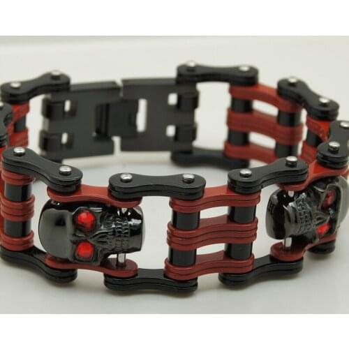 Cool men/boy black & red plating red cz stone eye motorcycle bike rocky cowboy chain 316L stainless steel bracelet