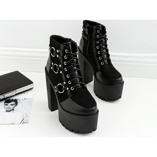 Hot new spring boots women high thick platform Martin boots high heels women shoes leather ankle boots for women