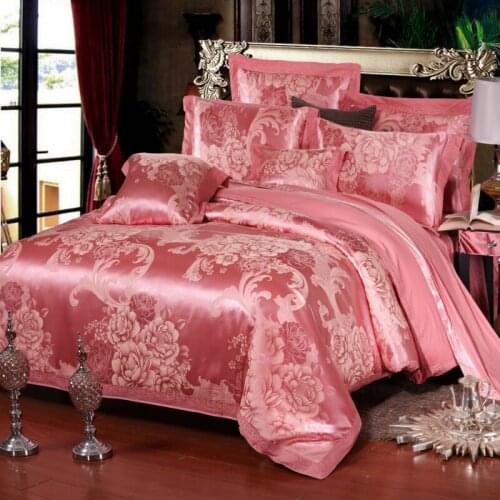 Hot sale Luxury jacquard silk Bedding 100%cotton Embroidered including Duvet cover Bed sheet Pillowcase Chinese Wedding
