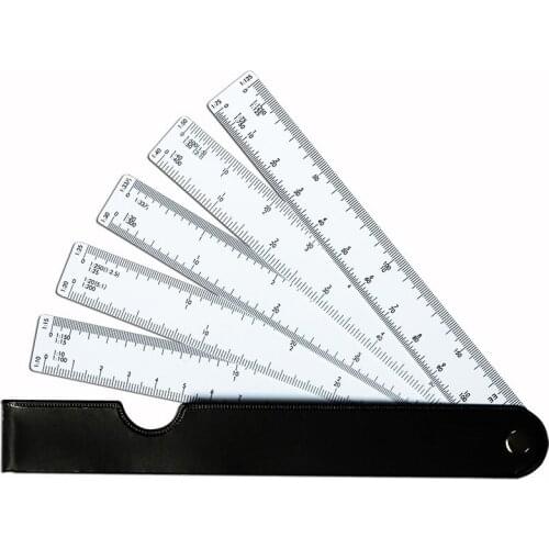 Fan Shape Scale Ruler with 5 Blades for Engineering Architects Multifunctional multiscale 5 sizes foldable rulers 5
