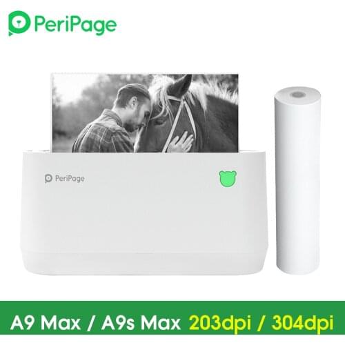 PeriPage A9s MAX Mini Portable Photo Printer 304dpi BT Wireless Thermal Printer Label Maker Support 107mm/77mm/57mm Paper Width