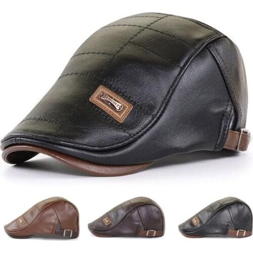 Top PU Leather Newsboy Hats Men Cap Plain Duckbill Visor Hat Autumn Winter Warm Flat Caps Beret Retro Boinas Gatsby Hats Berets