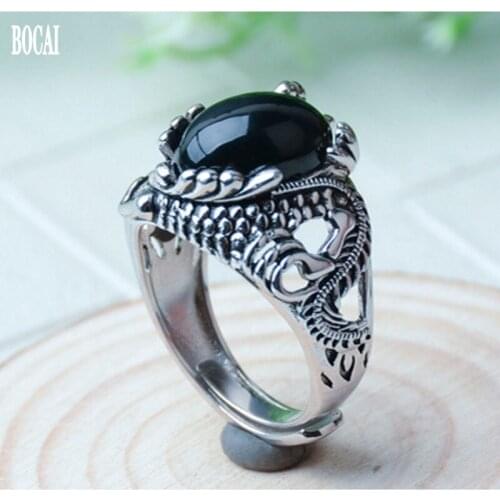 2020 New real s925 silver inlaid authentic natural ink sapphire ring male faucet ring for Man and woman adjusting silver rings