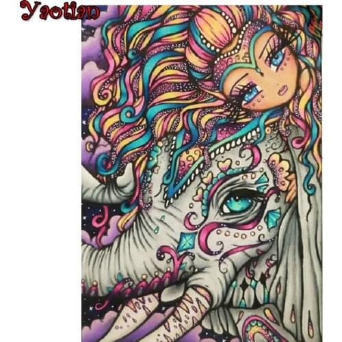 5D DIY Diamond Painting Kit Cartoon girl and elephant Full Square Round embroidery mosaic Cross stitch Diamond Paint home decor