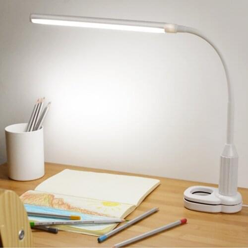 Clip-on LED Desk Lamp USB Dimmable Office Bedroom Study Reading Light ABS Silicone Metal Hose Touch Type Control Table Lamp
